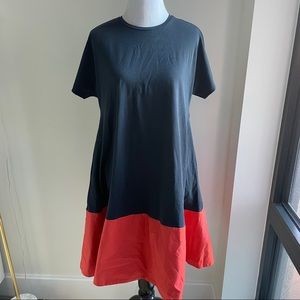COS short sleeve knit and woven color block dress